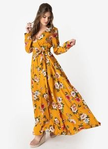 Unique Vintage LS Floral Farrah Maxi Dress M 6/8